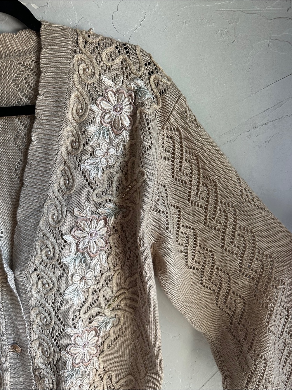 Vintage Embroidered Floral Lace Knit Cardigan Sweater Cottagecore Romantic - Picture 7 of 10
